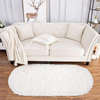 2.6x5.3 Cream White Fluffy Soft Oval Rug Non-Slip for Bedroom Dorm Hallway - Image 2