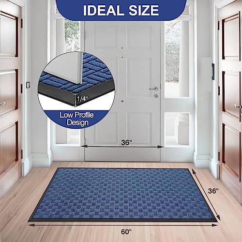Mibao Front Door Mat Outdoor Entrance, 61.5" x 36" Heavy Duty Welcome Mat for Outdoor and Indoor, Waterproof Dirt Trapper Doormat, Super Absorbent Indoor Entryway Mat for Patio & Porch - Blue - Image 2