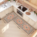 Boho Kitchen Mats for Floor 2PC Anti Fatigue Kitchen Rugs, Retro Red - Image 2