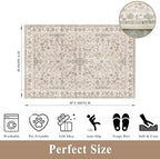 3x4 Entryway Rug Washable Non-Slip–Boho Floral Stain-Resistant Small Area Rug for Kitchen Bedroom Bathroom – Soft Low-Pile Thin Indoor Door Mat (Beige,3x4) - Image 2