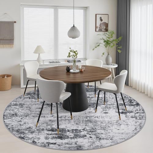 Round Area Rug Living Room: 8 ft Modern Washable Carpet Grey - Image 4