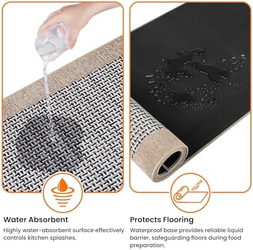 StepRite Kitchen Rugs, Kitchen Mats for Floor, 96"x24" Non-Slip Machine-Washable Kitchen Throw Rug, Absorbent Runner Rugs Office, Sink Standing Desk Mat, Decor Carpet, Khaki - Image 5