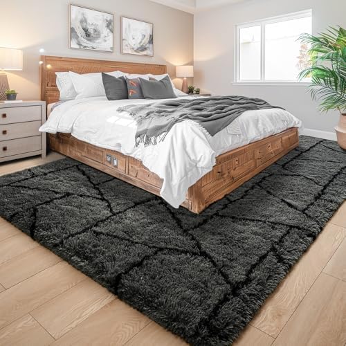 6x9 Large Dark Grey Fluffy Soft Area Rug Non-Slip for Living Room Bedroom - Image 2