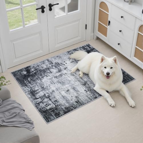 2x3 Washable Entryway Rug: Modern Abstract Soft Carpet Dark Black - Image 3