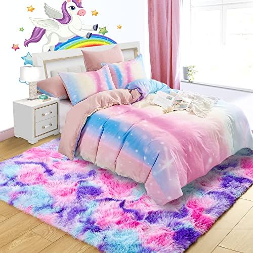 4x6 Tie-Dyed Pink Purple Blue Fluffy Area Rug Non-Slip for Kids Bedroom - Image 3