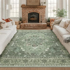 RELEANY Washable Area Rug, Square 8'x8', Green/Dark Green/Gray by RELEANY
