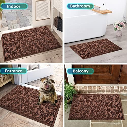 Bulijojo Sturdy Front Entrance Doormats,Durable Heavy Duty Welcome Mat,Thick Absorbent Natural Rubber Non Slip Mat,Easy Clean Entryway Mat Leaves Brown 23"x35" - Image 6