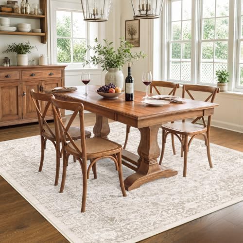 SameBed 5x7 Area Rug Living Room, Vintage Washable Carpet Neutral Beige - Image 3