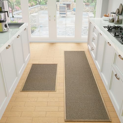 SUMLANS Kitchen Mats Set of 2 PCS for Floor, Washable Non Slip Rugs, Brown by SUMLANS