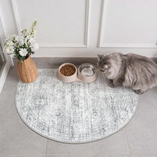 2x3 Half Circle Rug, Small Washable Entryway Rug,Grey - Image 3