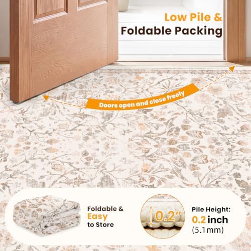 SameBed 4x6 Area Rug Living Room, Vintage Washable Carpet Cream Beige - Image 6