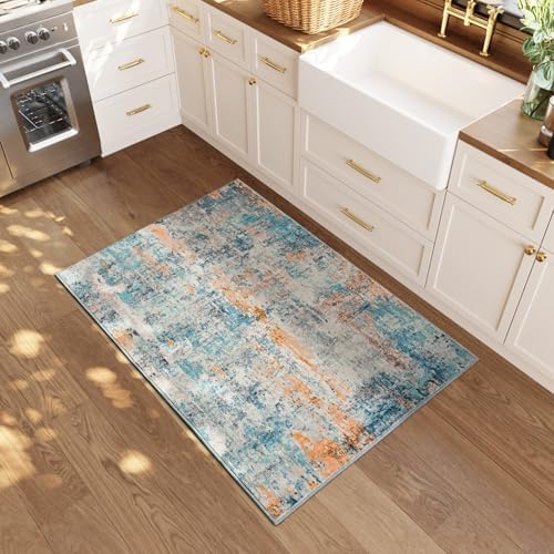 Entrance Rugs Indoor 2x3 Blue Entry Rug Washable Abstract Small Area Rug Non-Slip Low Pile Throw Rugs for Entryway, Kitchen Floor, Front Door Indoor Door Mat, Bathroom, Bedroom Bedside - Image 2