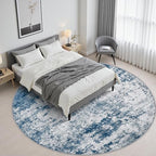 Round Area Rug Living Room: 4 ft Modern Washable Carpet Blue - Image 4