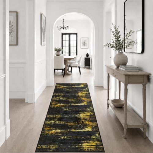 2x6 Washable Runner Rug：Modern Abstract Soft Carpet Black Gold - Image 5