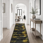 2x6 Washable Runner Rug：Modern Abstract Soft Carpet Black Gold - Image 5