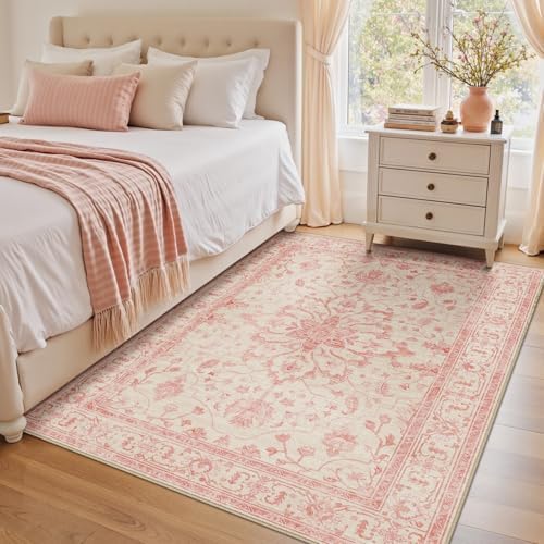 RELEANY Washable Area Rug, 4'x6', Pink/Light Vintage Pink - Image 3