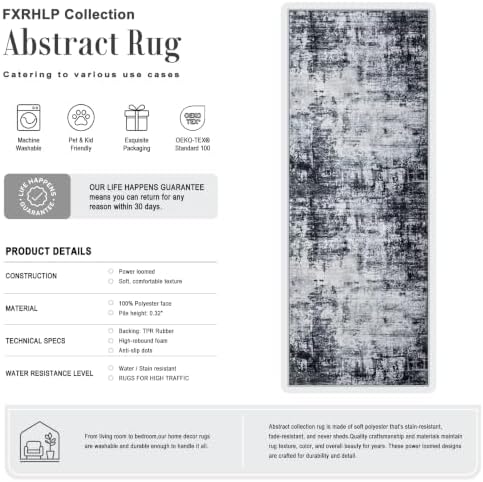 2x5 Washable Runner Rug：Modern Abstract Soft Carpet Dark Black - Image 2