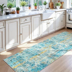 2x7 Teal Blue Rug Runners for Hallways Kitchen Runner Rug Non Slip Washable Black Long Runner Rugs with Rubber Backing Soft Abstract Carpet Runner for Bedroom, Kitchen, Bathroom, Entryway - Image 4