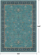 Washable 10x14 Teal Boho Living Room Rug - Geometric Floral Design Area Rug for Dining Room, Non Slip Soft Carpet for Large Bedroom, Low Pile & Stain Resistant Mats - Image 2