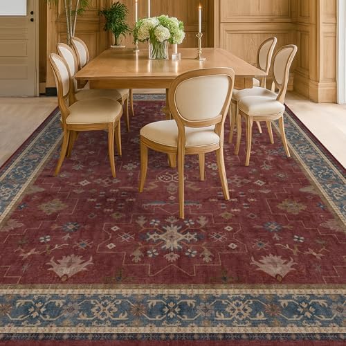 Hazo Haus Oriental 9x12 Soft Rugs for Living Room - Dark Red Rugs for Bedroom Aesthetic, Dining Room Under Kitchen Table, Washable Soft Non Slip Large Area Vintage Décor - Image 3