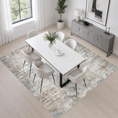 Area Rug Living Room: 8x8 Modern Washable Indoor Soft Carpet Brown - Image 4