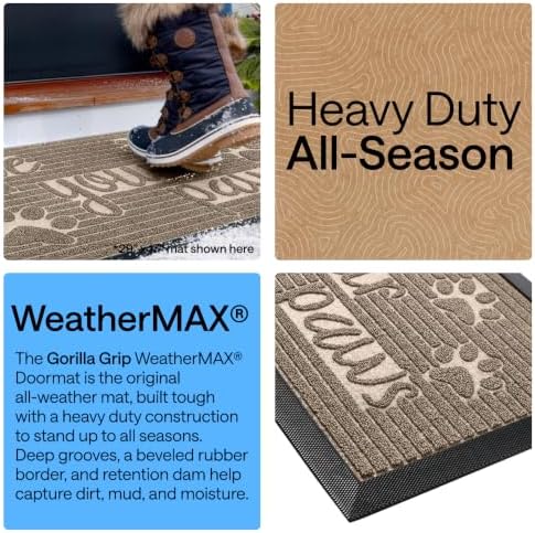 GORILLA GRIP WeatherMAX Door Mat, Indoor Outdoor Use, 29x17, Beige Paw - Image 3
