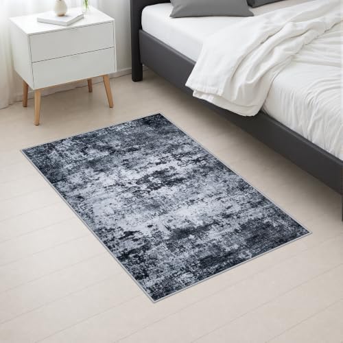 2x3 Washable Entryway Rug: Modern Abstract Indoor Carpet Black - Image 5