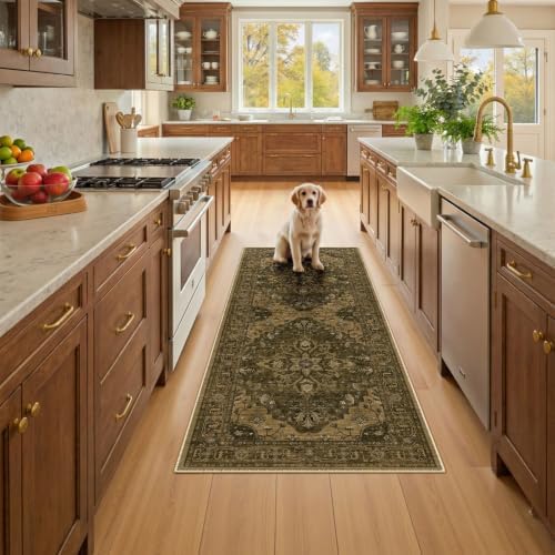 RELEANY Washable Area Rug, Runner 3'x8', Brown/Dark Brown by RELEANY