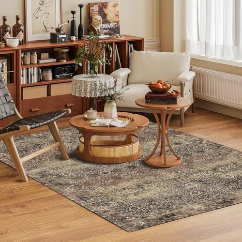 Washable Area Rug 9' x 12' Vintage Traditional Persian Mat - Foldable Distressed Non-Slip Machine Washable Carpet for Living Room Bedroom Kitchen Home Decor - Umber and Slate - Image 2