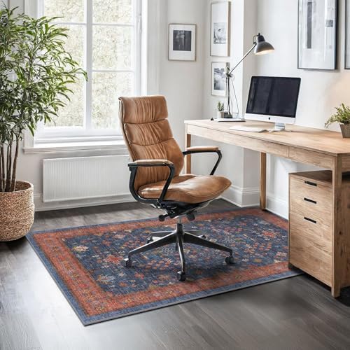 Large 3x5 Kitchen Rug Non Slip Machine Washable, Throw Rugs for Entryway Indoor, Floor Mat, Home Office Under Chair - Stain Resistant Non Skid Rubber Backing, Tribal Farmhouse Décor (3x5 Navy Blue) - Image 6