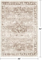 Hazo Haus Washable Neutral Farmhouse Living Room Rug, 4x6 Area Rugs for Bedroom, Nursery Room, Boho Vintage Floral Non-Slip Rug Low Pile Stain Resistant (4x6 Beige/Latte) - Image 2