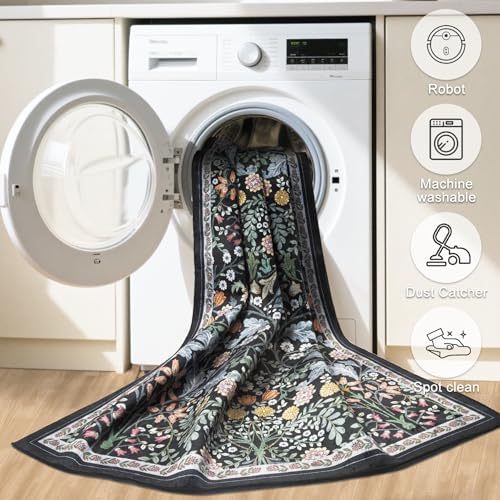 PLHXFR 6x9 Area Rug Living Room: Floral Washable Boho Carpet Dark Black - Image 6