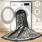 PLHXFR Area Rug 10x12 Living Room: Floral Washable Boho Carpet Dark Black - Image 5