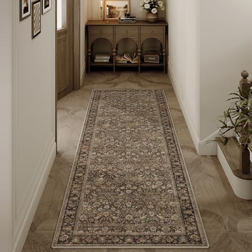 HUGEAR 2x6 Brown Vintage Floral Washable Runner Rug for Hallway by HUGEAR