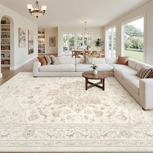 10x14 Area Rugs Living Room: Bedroom Washable Carpet Beige White by Luxturiy