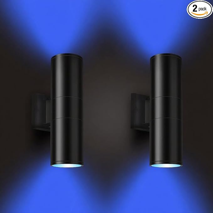 rosykite Exterior Double Up Down Outdoor Wall Lights,Mi.Light Remote Control RGB Color Changing 1000lm Warm White 3000k RGBW Cylinder Outdoor Wall Light,Smart LED Exterior Lighting (2 Pack)