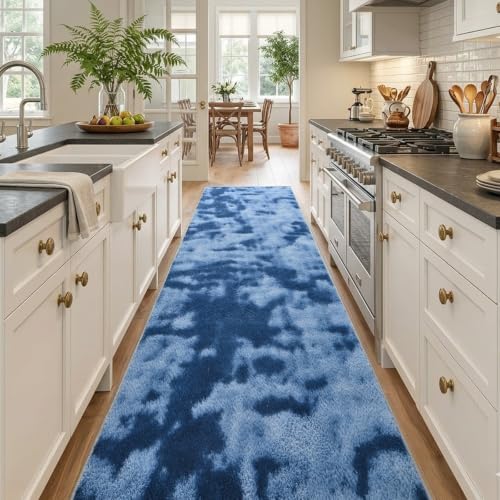 2x10 Tie-dye Dark Teal Runner Rug Washable Non-Slip for Kitchen Hallway - Image 2