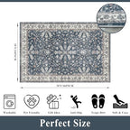 2x3 Non-Slip Washable Kitchen Rug - Boho Soft Small Area Rug for Sink, Entryway, Pet Area & Bathroom - Low Pile Thin Indoor Door Mat (Blue,2x3) - Image 2