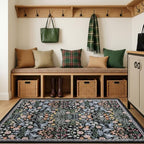 PLHXFR Area Rug Living Room: 3x5 Floral Washable Boho Carpet Dark Black - Image 5