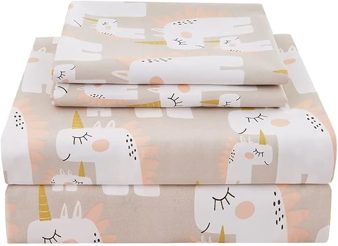 JSD Pink Unicorn Kids Sheet Set Full Size, 4 Piece Girls Printed Microfiber Bed Sheets Deep Pocket
