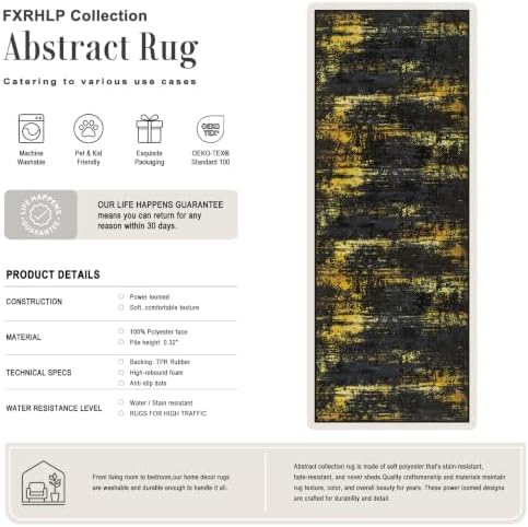 3x8 Washable Runner Rug：Modern Abstract Soft Carpet Black Gold - Image 2