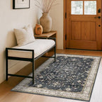 Boho Washable 4x6 Entryway Rug - Non-Slip Low Pile Geometric Area Rug for Living Room, Large Kitchen, Bedroom, Office - Ultra Soft Dark Modern Aesthetic Decor, Black & Multi by HazoHaus
