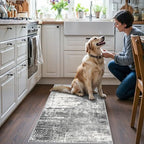 Abstract 2x4 Entryway Area Rugs: Washable Water Resistant Kitchen Rug Non-Slip Durable Doormat Ultra Soft Bedroom Beside Carpet Indoor Low Pile Floor Mat for Bathroom Stove Sink Area(2x4,Black/Grey) - Image 2
