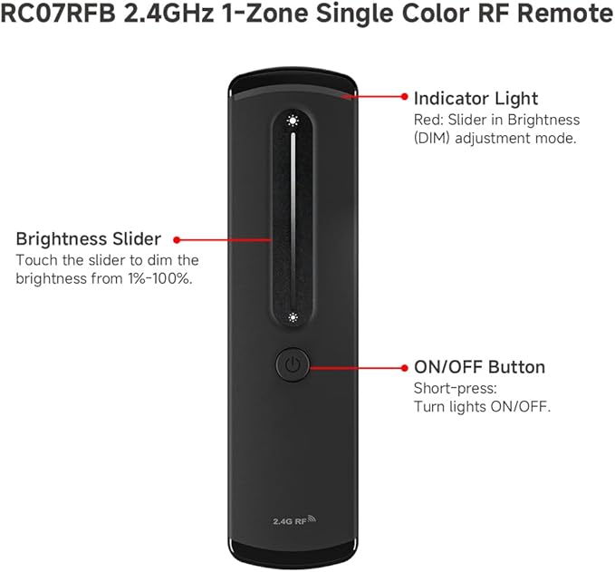 BTF-LIGHTING RF 2.4GHz Wireless Remote RC07RFB & C01W 2.4GHz Tuya WiFi Controller Kit Alexa Google Home APP Control Dimming for Single Color PWM 5050SMD FCOB (+V -V) 2PIN LED Strip DC12V DC24V
