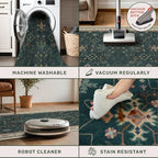 Hazo Haus Dark Green Oushak Living Room Rug 10x12 - Modern Vintage Boho Eclectic Floral Pastel, Washable Low Pile Non-Slip Extra Large Area Rugs for Dining Under Table Bedroom Lounge - Image 4