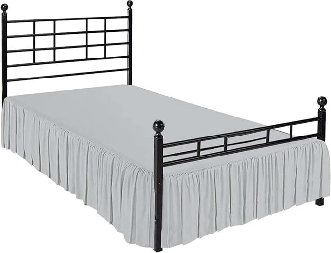 Light Grey Solid Ruffled Bed Skirt Twin XL-12 Inch Drop Split Corner, Microfiber Bedskirt with Platform Three Sided Coverage