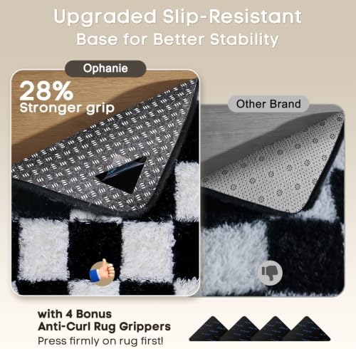 Ophanie Checkered Black & White Rug for Living Room Bedroom,Fluffy Soft Cute Fuzzy Area Rugs,Shag Plush Shaggy Bedside Floor 6x9 Furry Carpet Kids Baby Teen Dorm Decor with Over 99 pcs Pile fibers - Image 4