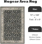 HUGEAR 6x9 Black Beige Vintage Floral Washable Area Rug for Living Room - Image 2