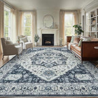 Amada Large 9x12 Washable Area Rug for Living Room, Navy/Blue, Vintage by AMADAHOMEFURNISHING