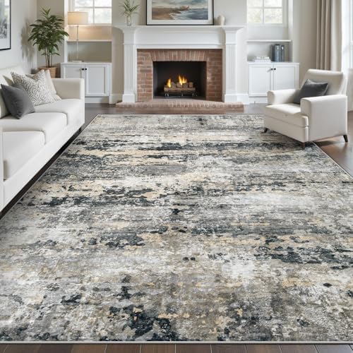 pmtsns Area Rugs 8x10 for Living Room: Washable Rug Modern Abstract Neutral Soft Non-Slip Low-Pile Indoor Large Carpet for Bedroom Dining Room Playroom Home Office (Black Grey Brown, 8'x10') by pmtsns